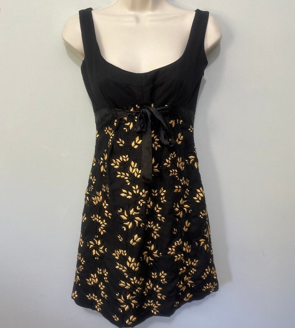 Reiss Dress Womens 6 Black Beaded Babydoll Embroidered Gold Retro Y2K Coquette
